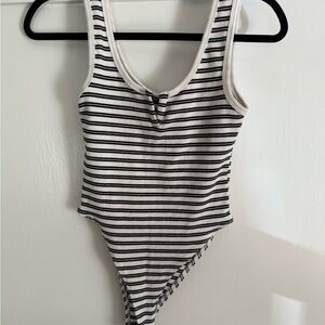 Zara Striped Black & White Ribbed Bodysuit, size Medium